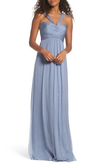 Women's Amsale Corbin Crinkled Chiffon Empire Gown - Grey