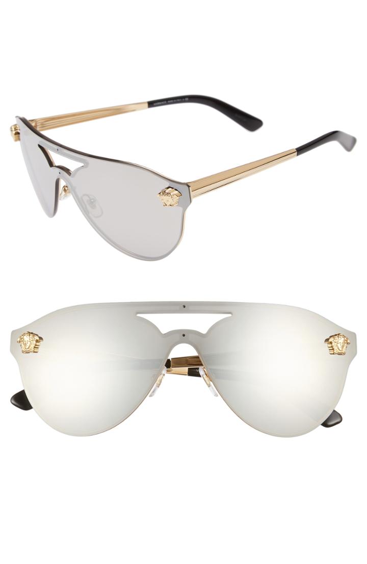 Women's Versace 60mm Shield Mirrored Sunglasses - Gold/ Silver Mirror