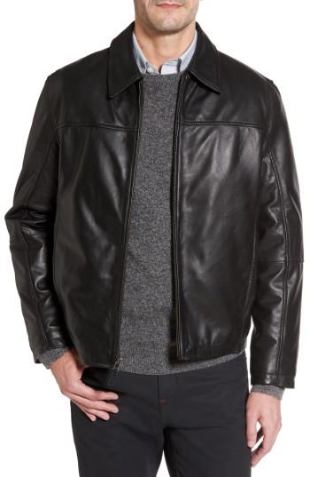 Men's Missani Le Collezioni Collared Leather Jacket - Black