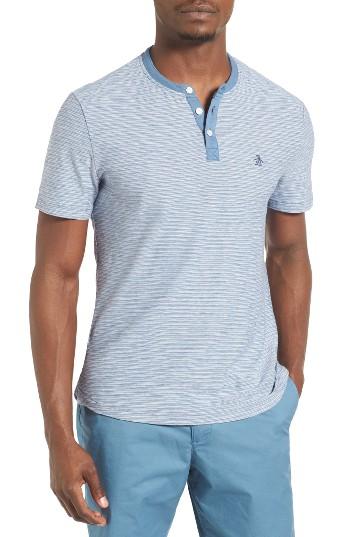 Men's Original Penguin Feeder Stripe Henley T-shirt - Blue