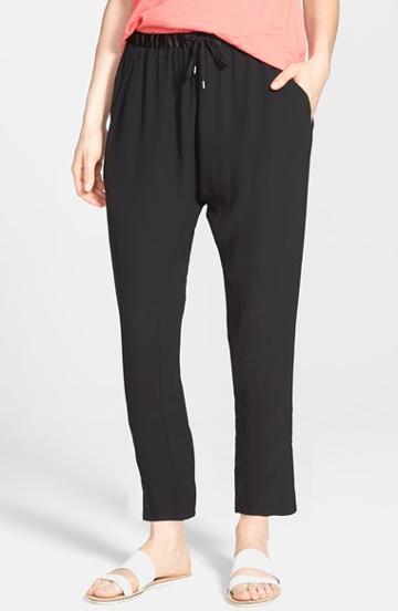 Women's Eileen Fisher Silk Ankle Pants, Size X-small - Black Black