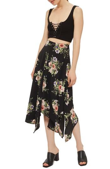 Women's Topshop Floral Midi Skirt Us (fits Like 0) - Black