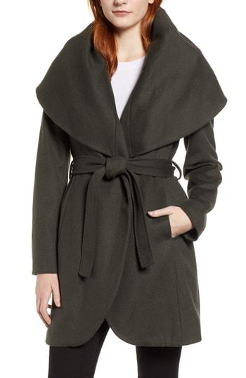 Women's T Tahari Wool Blend Belted Wrap Coat - Green