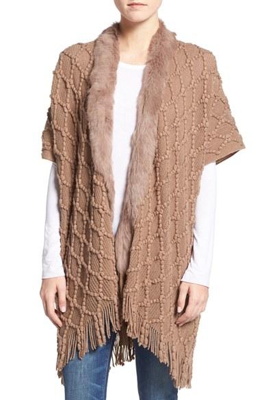 Women's Love Token Genuine Rabbit Fur Trim Duster