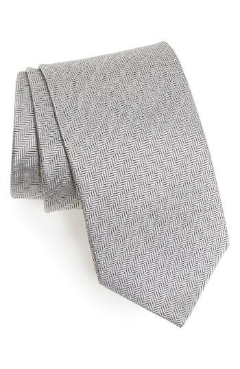 Men's Eton Herringbone Textured Silk Tie, Size - Grey