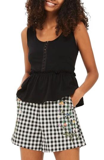 Women's Topshop Hook Front Peplum Tank Us (fits Like 6-8) - Black