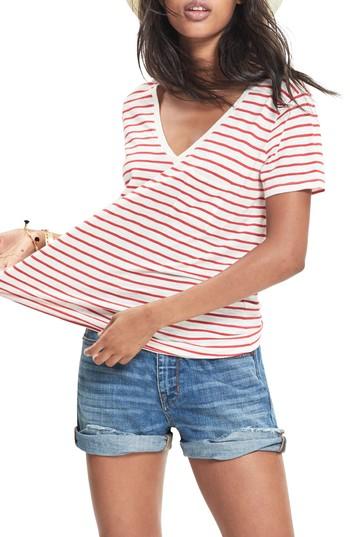 Women's Madewell Whisper Cotton Stripe V-neck Tee - Red