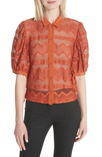 Women's Tracy Reese Puff Sleeve Lace Blouse - Orange