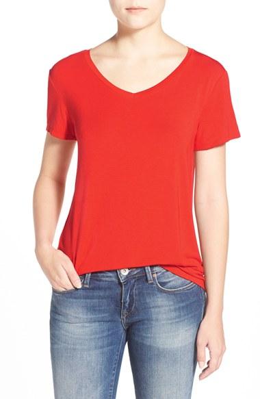 Petite Women's Halogen Modal Jersey V-neck Tee P - Red