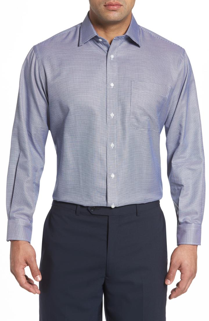 Men's Nordstrom Men's Shop Classic Fit Microgrid Dress Shirt - 35 - Blue