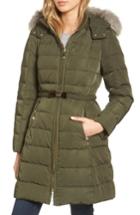 Women's Kate Spade New York Water-resistant Quilted Down Coat With Detachable Faux Fur Trimmed Hood