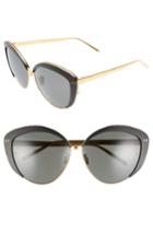 Women's Linda Farrow 62mm 22 Karat Gold Trim Cat Eye Sunglasses - Black/ Yellow Gold/ Grey