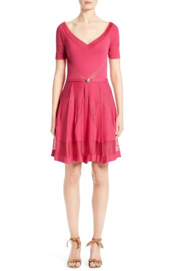 Women's Versace Collection Mesh Inset Fit & Flare Dress Us / 38 It - Pink
