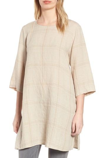Women's Eileen Fisher Plaid Organic Linen Tunic, Size - Beige