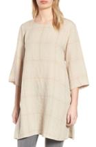 Women's Eileen Fisher Plaid Organic Linen Tunic, Size - Beige