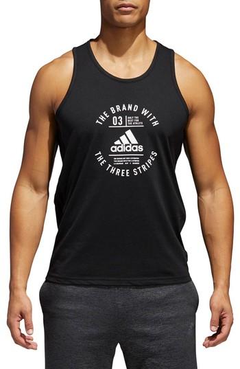 Men's Adidas Slim Fit Three Stripe Graphic Tank - Black