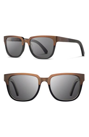 Women's Shwood 'prescott' 52mm Titanium & Wood Sunglasses - Bronze Titanium/ Black/ Grey