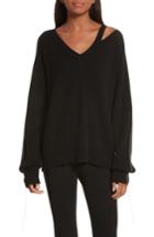 Women's Helmut Lang Distressed V-neck Sweater - Black