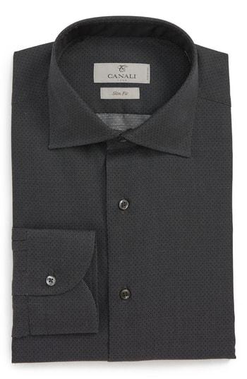 Men's Canali Regular Fit Print Dress Shirt .5 - Black