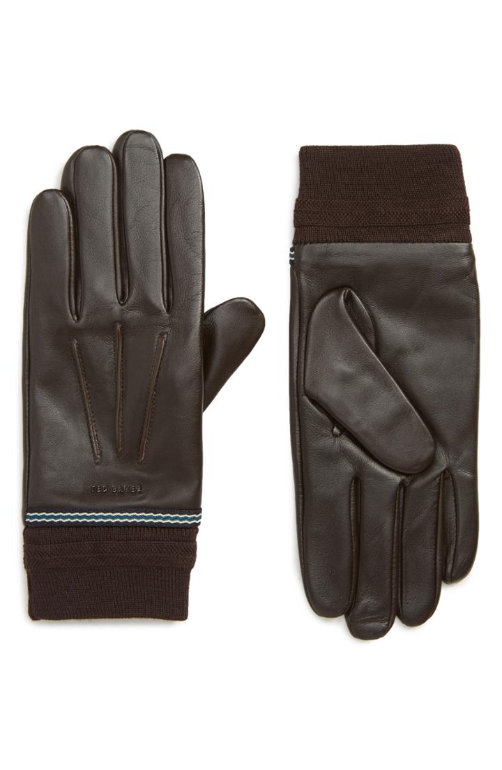 Men's Ted Baker London Cuffed Leather Touchscreen Gloves - Brown