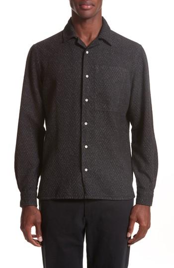 Men's Eidos Napoli Herringbone Texture Shirt, Size - Grey