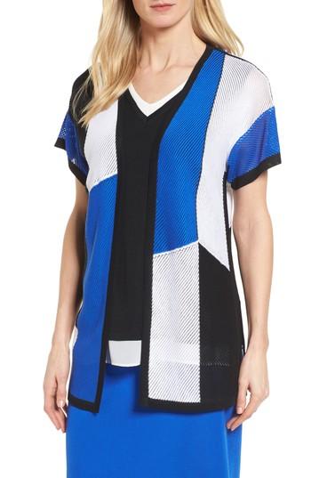 Women's Ming Wang Colorblock Short Sleeve Cardigan - White