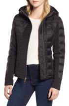 Women's Marc New York Hybrid Faux Leather Quilted Hooded Jacket - Black