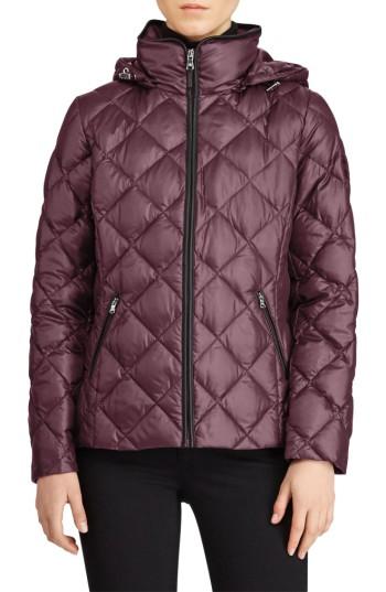 Women's Lauren Ralph Lauren Quilted Down Jacket - Burgundy