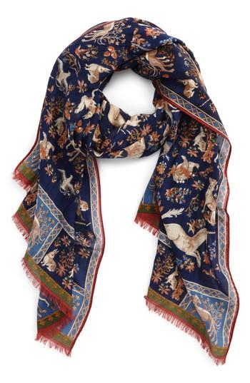 Men's Drakes Unicorn Print Wool & Silk Scarf