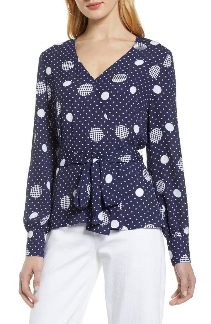 Women's Halogen Faux Wrap Blouse - Blue