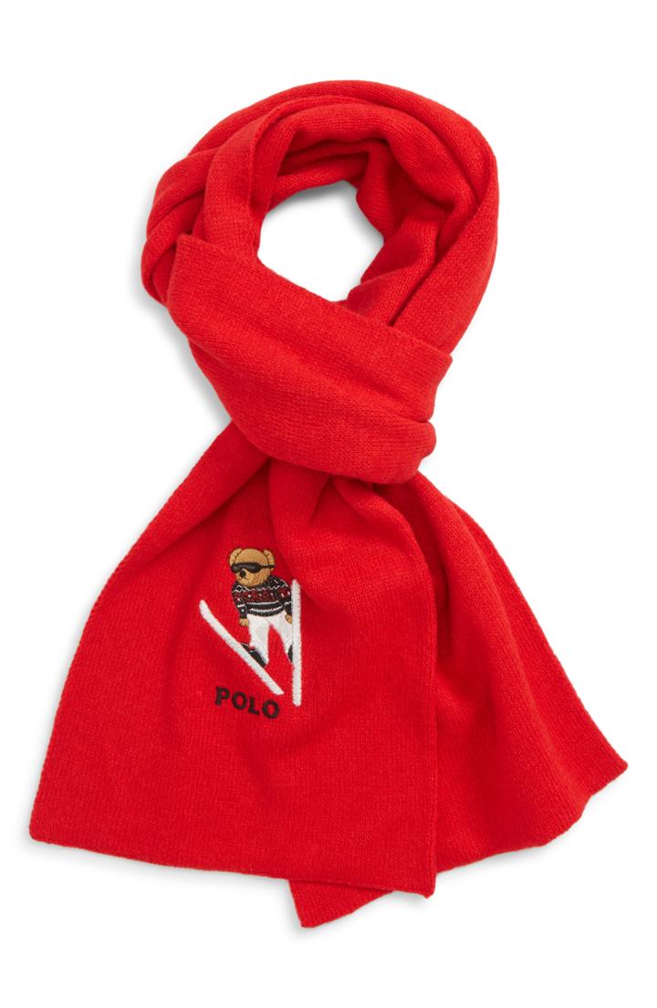 Men's Polo Ralph Lauren Ski Bear Scarf, Size - Red