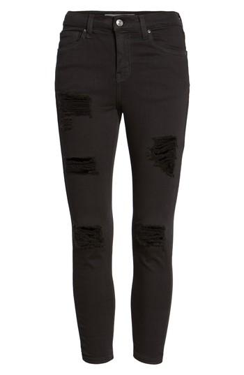 Petite Women's Topshop Moto 'jamie' Ripped Skinny Jeans P Us (fits Like 31-32p) - Black