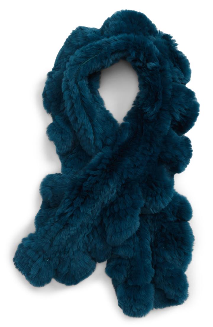 Women's Toria Rose Genuine Rabbit Fur Ruffle Scarf, Size - Blue/green