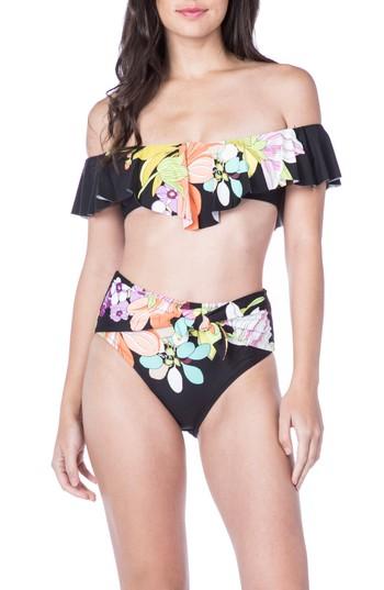 Women's Trina Turk Bouquet Floral Ruffle Bikini Top - Black