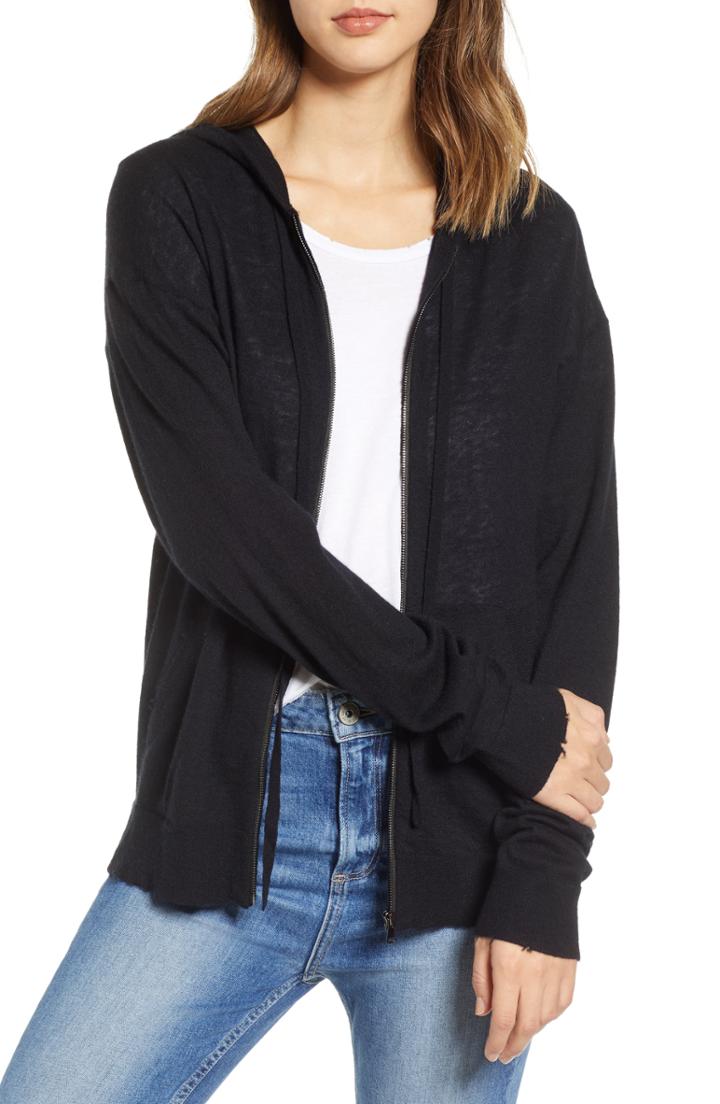 Women's Zadig & Voltaire Sixtine Bis Cashmere Zip Sweater Hoodie - Black