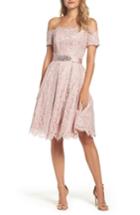 Women's Eliza J Embellished Lace Fit & Flare Dress - Pink