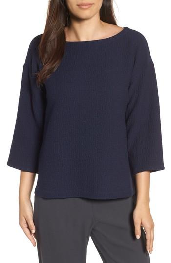 Women's Eileen Fisher Bateau Neck Box Top, Size - Blue