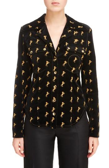 Women's Chloe Horse Embroidered Velvet Jacket Us / 36 Fr - Black