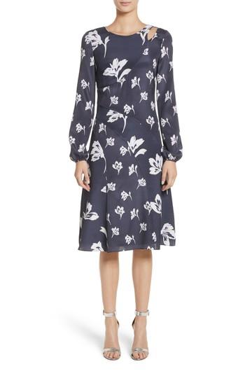 Women's St. John Collection Falling Flower Print Stretch Silk Dress - Black