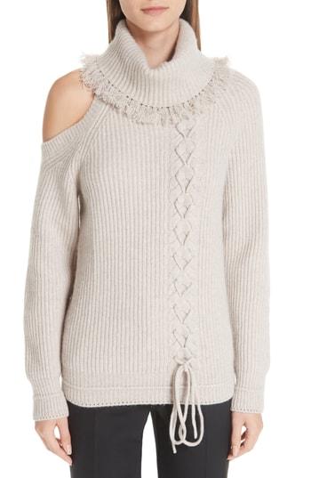 Women's Yigal Azrouel Cable Knit Cashmere Turtleneck Sweater - Beige