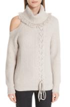 Women's Yigal Azrouel Cable Knit Cashmere Turtleneck Sweater - Beige