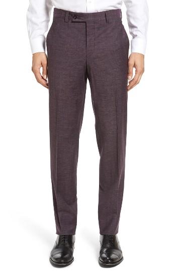 Men's Ted Baker London Jerome Flat Front Solid Wool & Cotton Trousers R - Burgundy