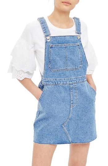 Women's Topshop Denim Pinafore Style Dress Us (fits Like 0) - Blue