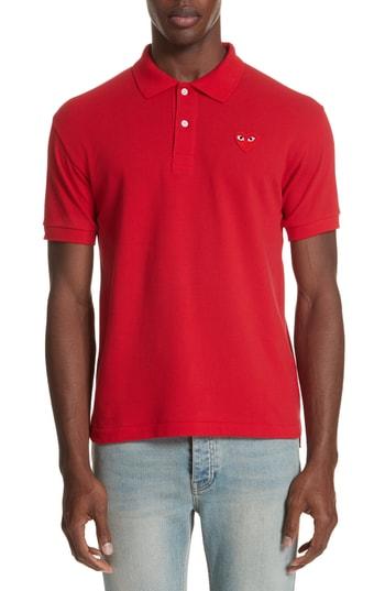 Men's Comme Des Garcons Play Heart Logo Polo - Red