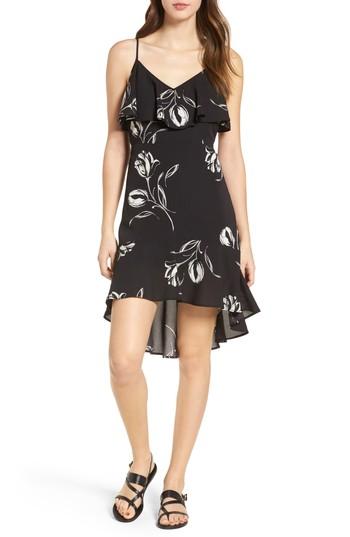Women's Band Of Gypsies Ruffle Trim Tulip Print Dress - Black