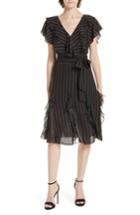 Women's Alice + Olivia Tessa Ruffle Godet Stripe Dress - Black