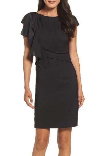 Women's Eliza J Crepe Ruffle Sheath Dress - Black