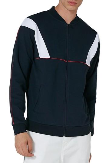 Men's Topman Zip Through Track Sweatshirt, Size - Blue