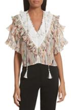 Women's Opening Ceremony Marble Print Ruffle Blouse