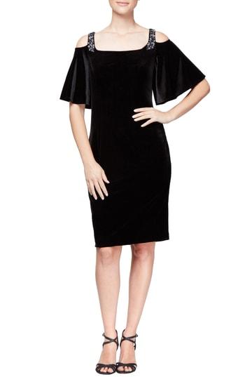 Women's Alex Evenings Velvet Cold Shoulder Dress - Black